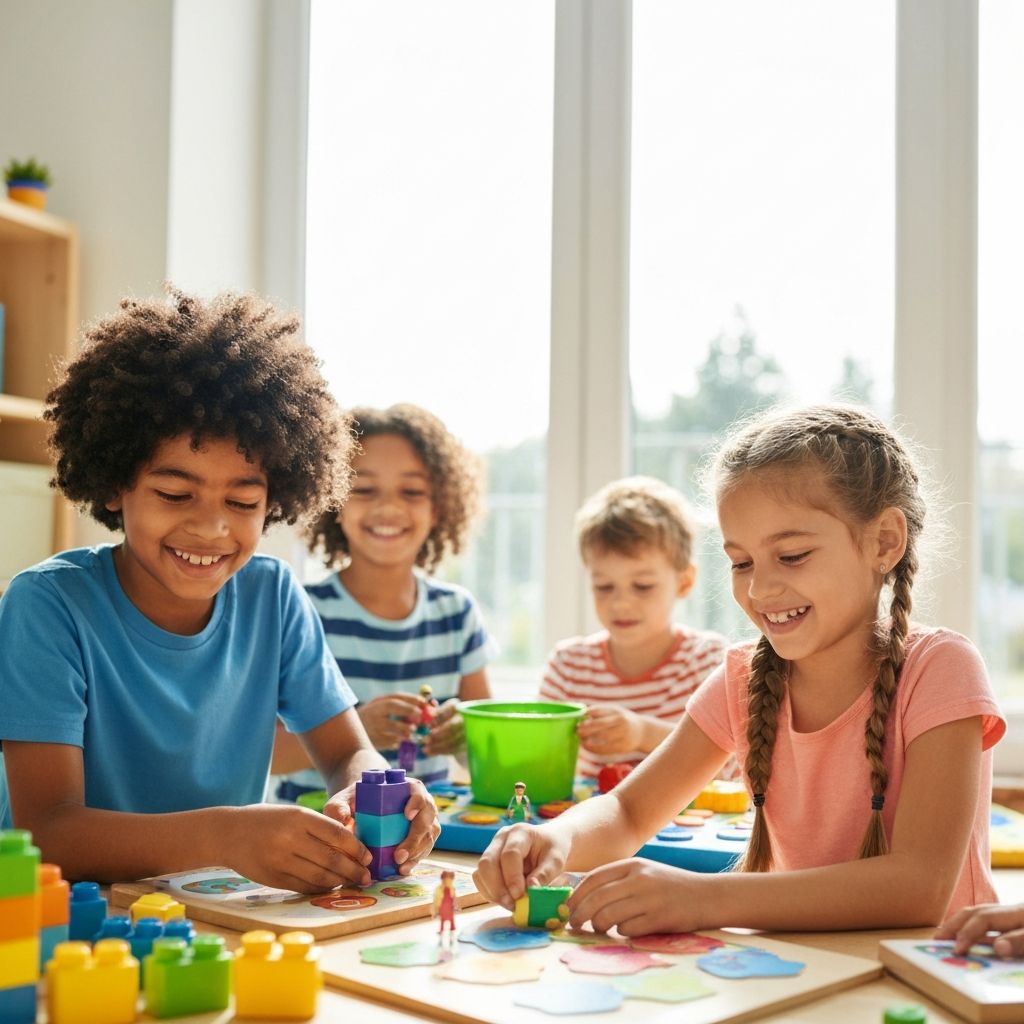 Children learning and playing with educational toys
